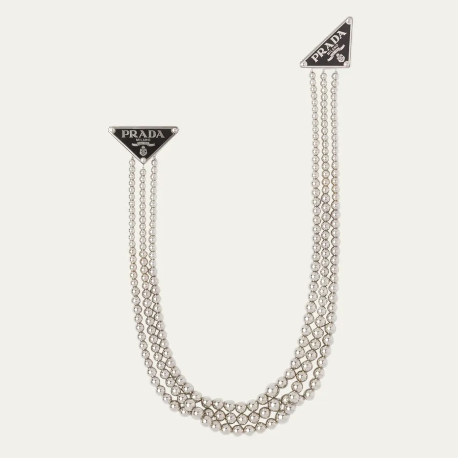 Nib Prada Triangle Ball Chain Brooch Necklace 995$